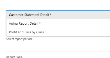 CreataCRM report list including Customer Statement Detail and Aging Report Detail