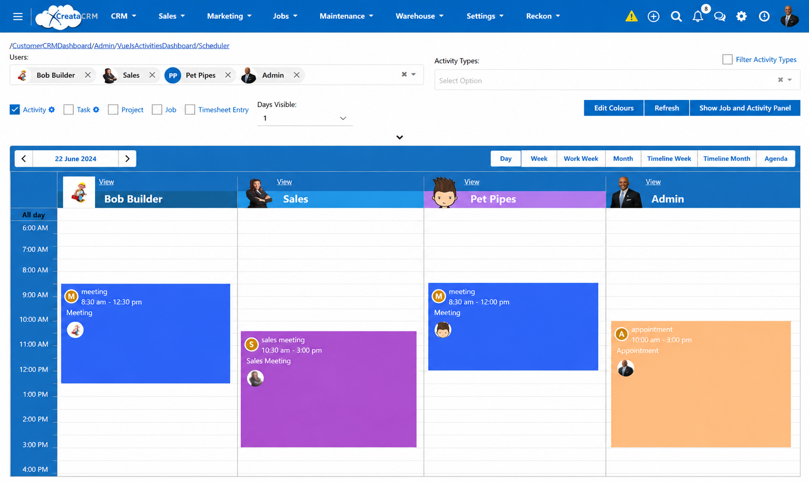 CreataCRM Interactive Calendar